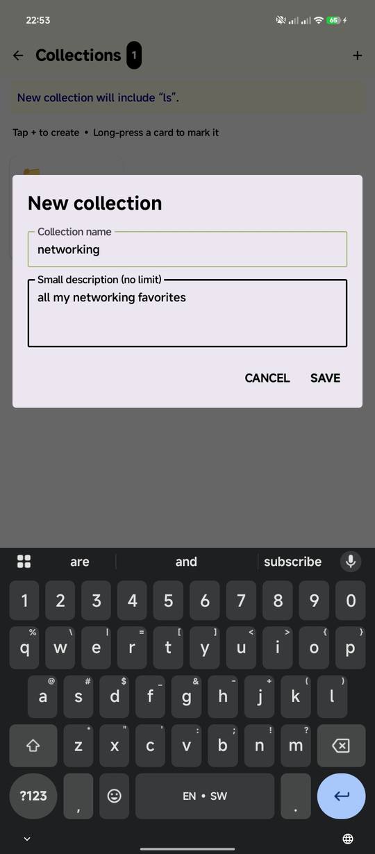 Linux Master collections screen creating a networking set
